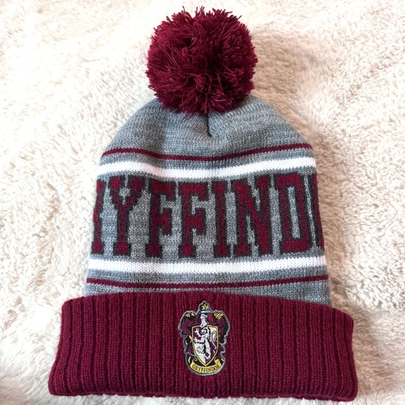 Harry Potter Accessories - Harry Potter Gryffindor Beanie Hat Burgundy Grey Knit Pom Hogwarts Wizard Adult